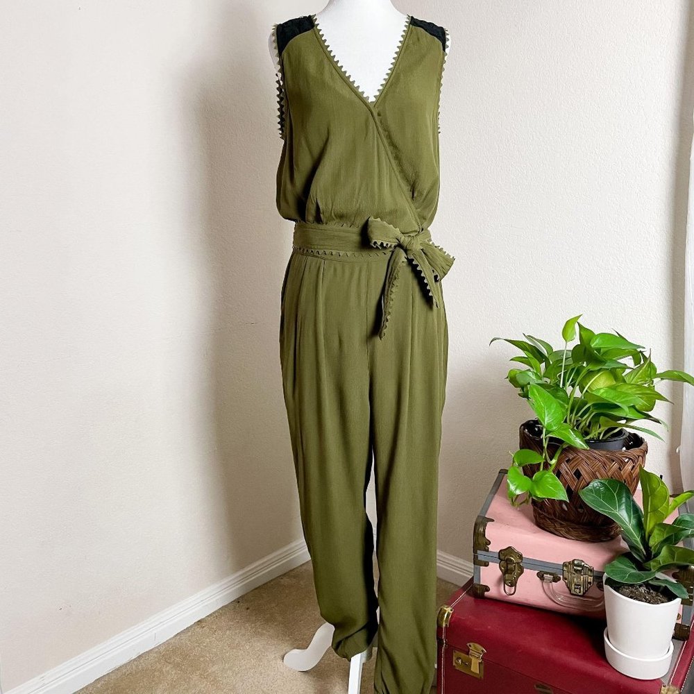 Anthropologie Leifsdottir Sani Lace Olive Jumpsuit